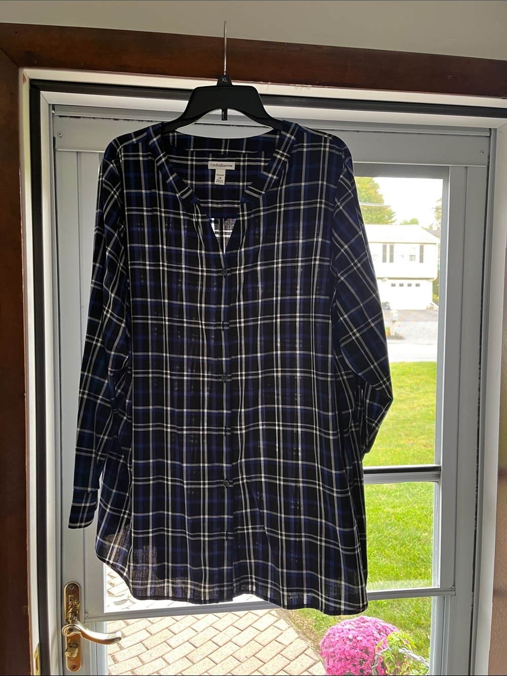 croft & barrow Navy and White Plaid Tunic Top